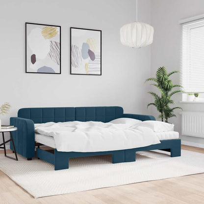Tagesbett Ausziehbar mit Matratzen Blau 80x200 cm Samt