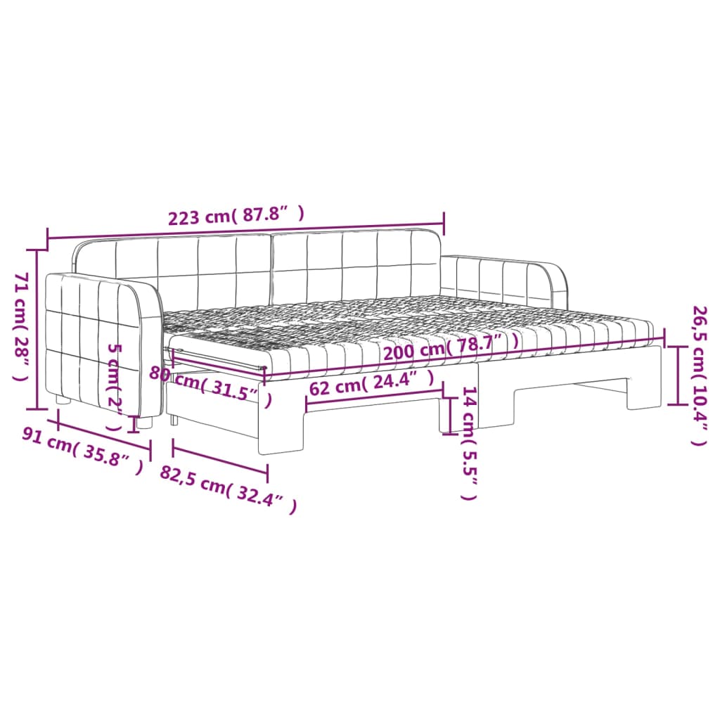 Tagesbett Ausziehbar mit Matratzen Hellgrau 80x200 cm Samt