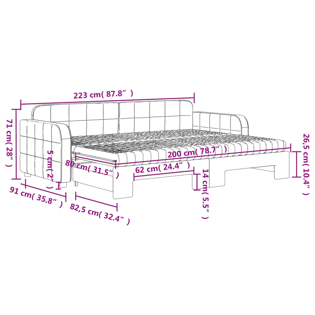 Tagesbett Ausziehbar mit Matratzen Rosa 80x200 cm Samt