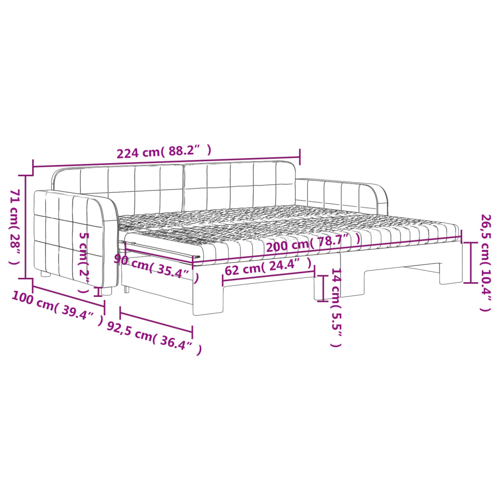 Tagesbett Ausziehbar mit Matratzen Rosa 90x200 cm Samt