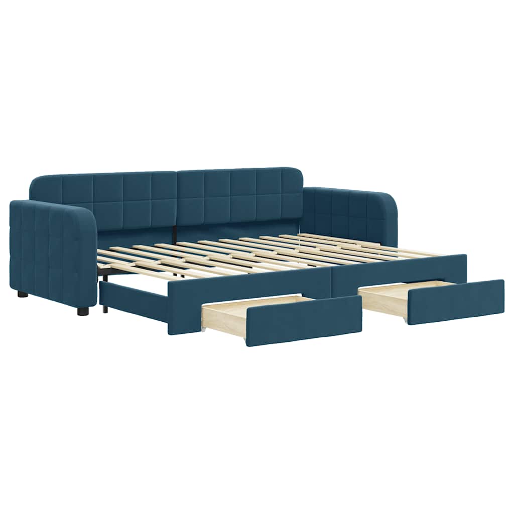 Tagesbett Ausziehbar mit Schubladen Blau 80x200 cm Samt