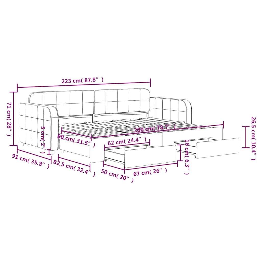 Tagesbett Ausziehbar mit Schubladen Blau 80x200 cm Samt