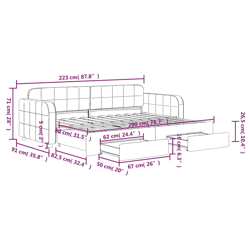 Tagesbett Ausziehbar mit Schubladen Rosa 80x200 cm Samt