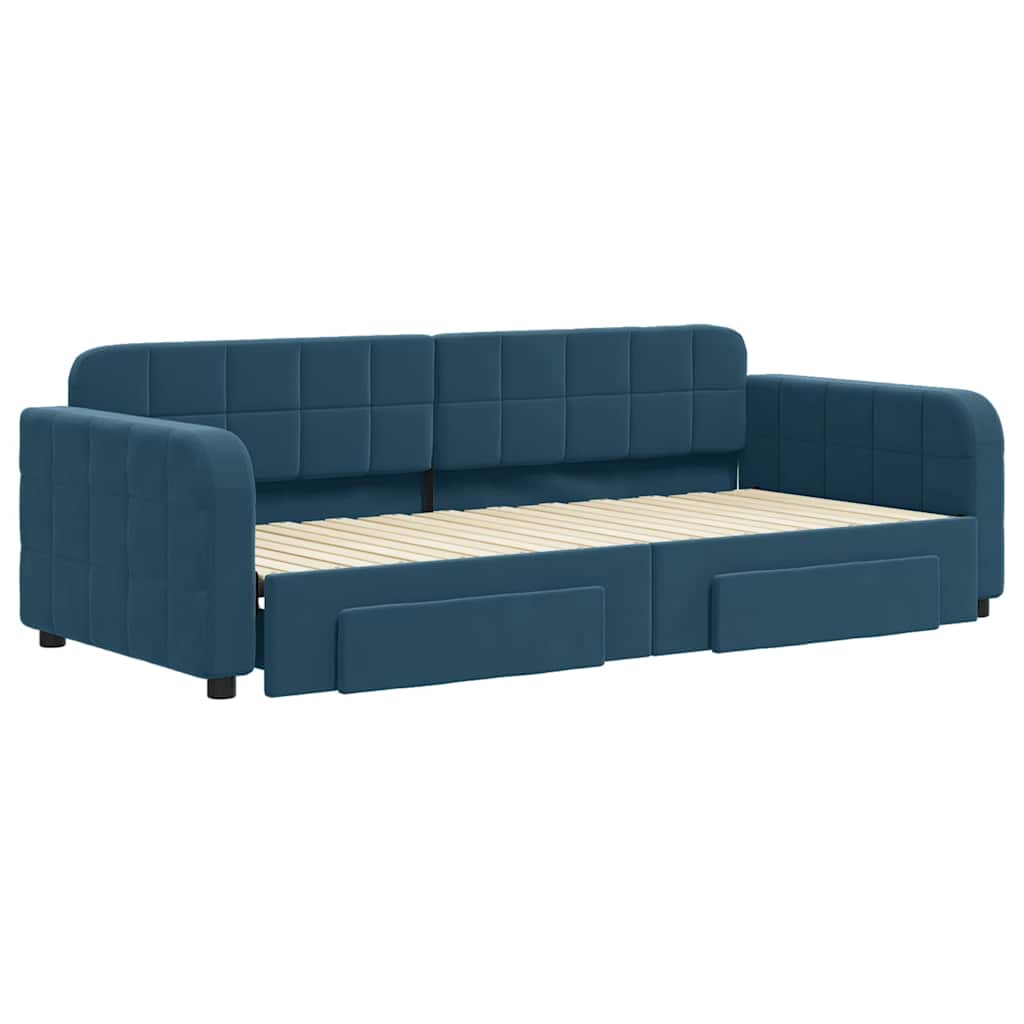 Tagesbett Ausziehbar mit Schubladen Blau 90x200 cm Samt