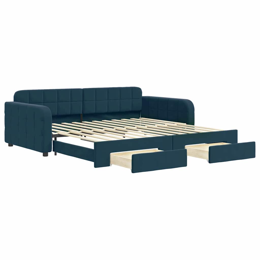Tagesbett Ausziehbar mit Schubladen Blau 100x200 cm Samt