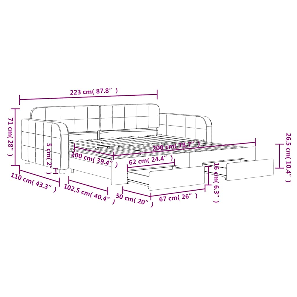 Tagesbett Ausziehbar mit Schubladen Blau 100x200 cm Samt