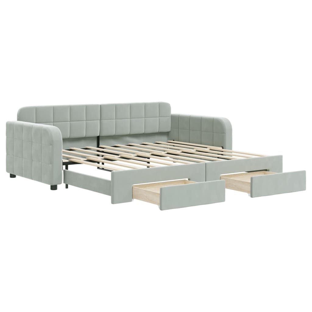 Tagesbett Ausziehbar mit Schubladen Hellgrau 90x190 cm Samt