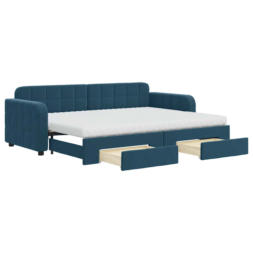 Tagesbett Ausziehbar mit Schubladen Blau 80x200 cm Samt
