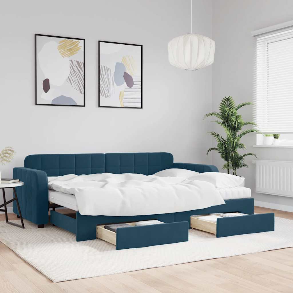 Tagesbett Ausziehbar mit Schubladen Blau 80x200 cm Samt