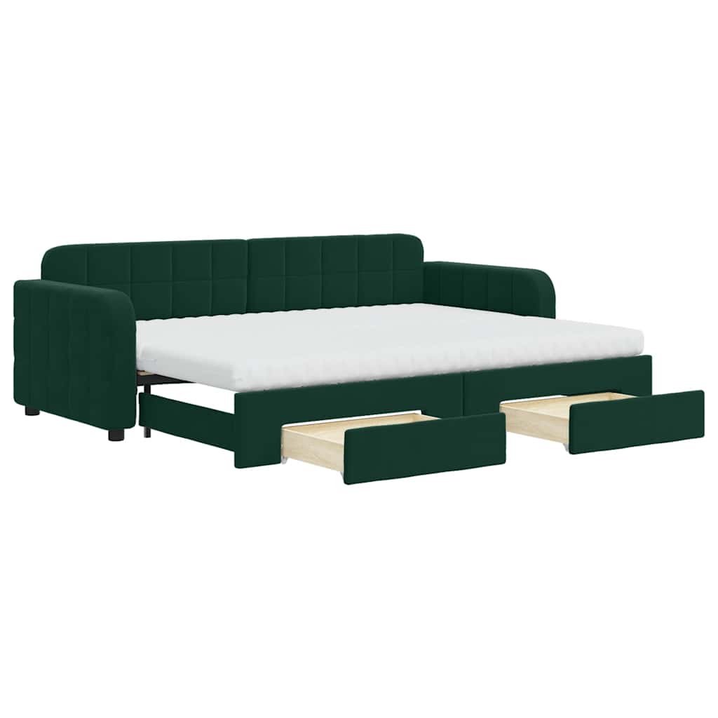 Tagesbett Ausziehbar mit Schubladen Dunkelgrün 80x200 cm Samt