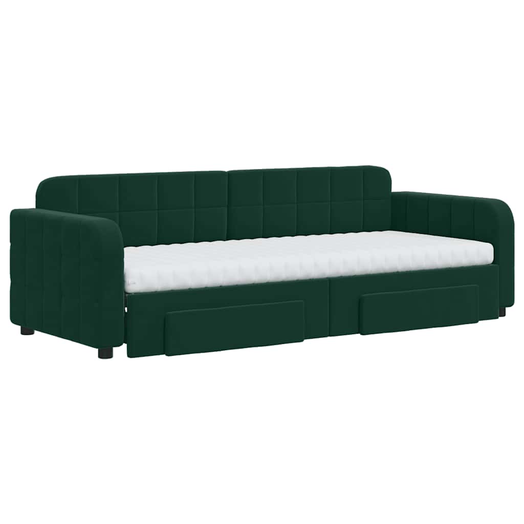 Tagesbett Ausziehbar mit Schubladen Dunkelgrün 80x200 cm Samt