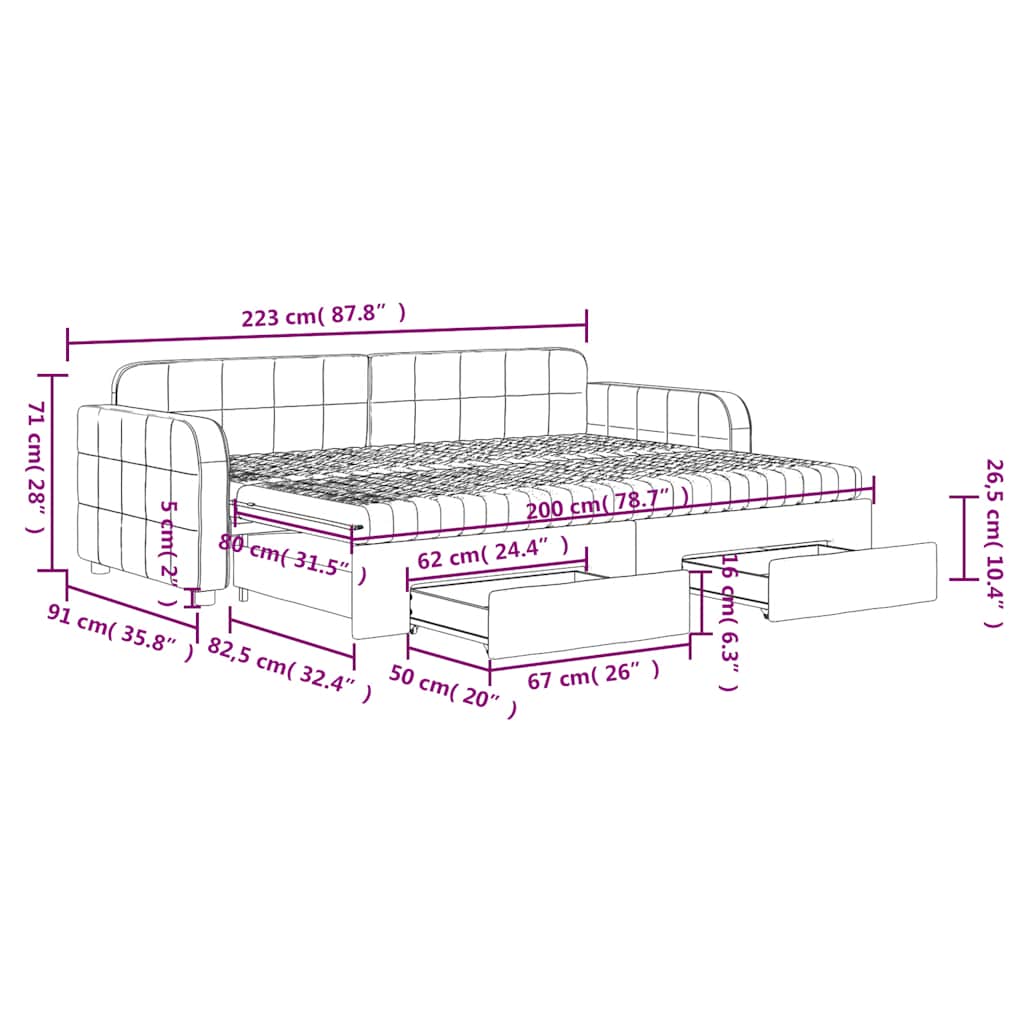 Tagesbett Ausziehbar mit Schubladen Dunkelgrün 80x200 cm Samt