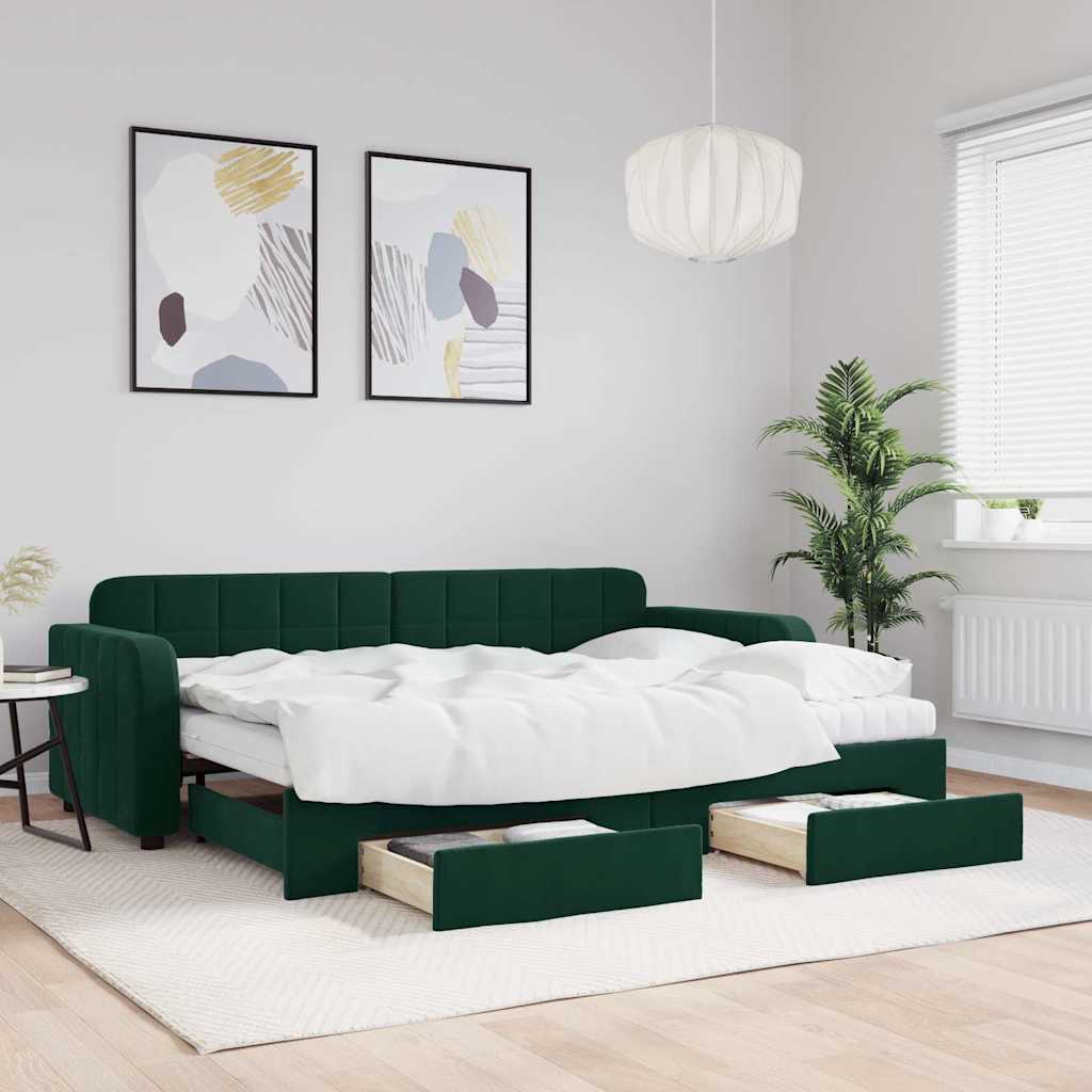 Tagesbett Ausziehbar mit Schubladen Dunkelgrün 80x200 cm Samt