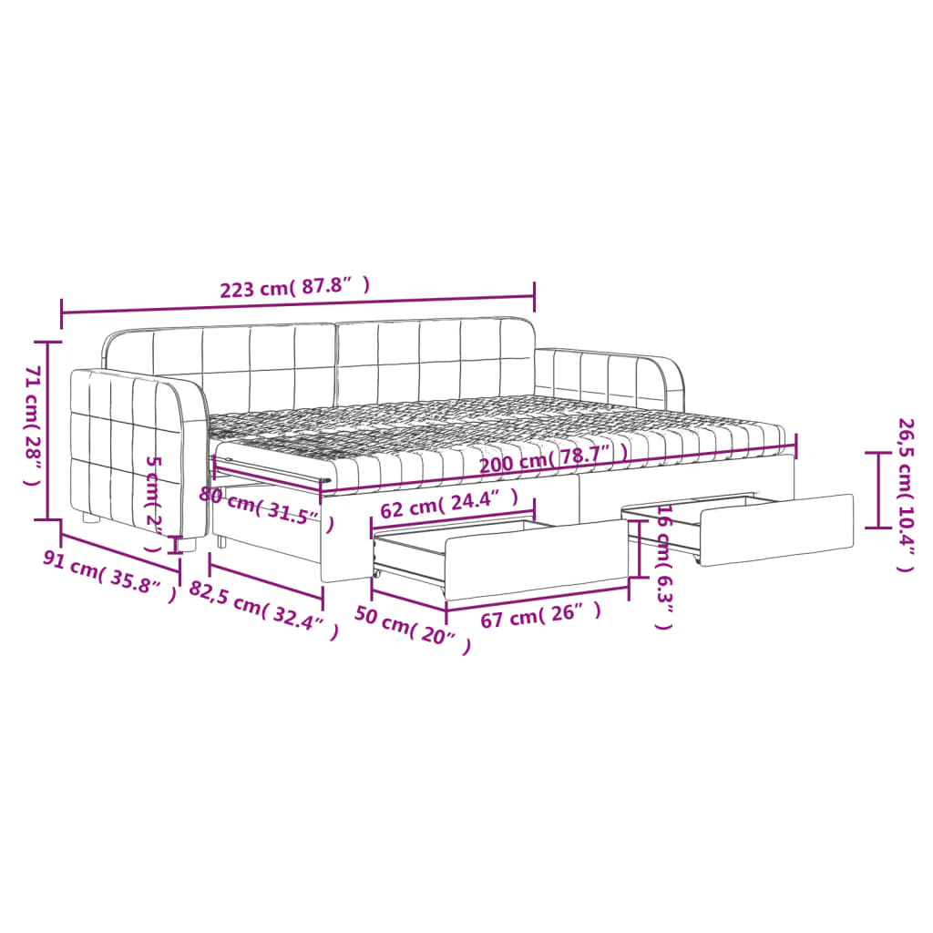 Tagesbett Ausziehbar mit Schubladen Rosa 80x200 cm Samt