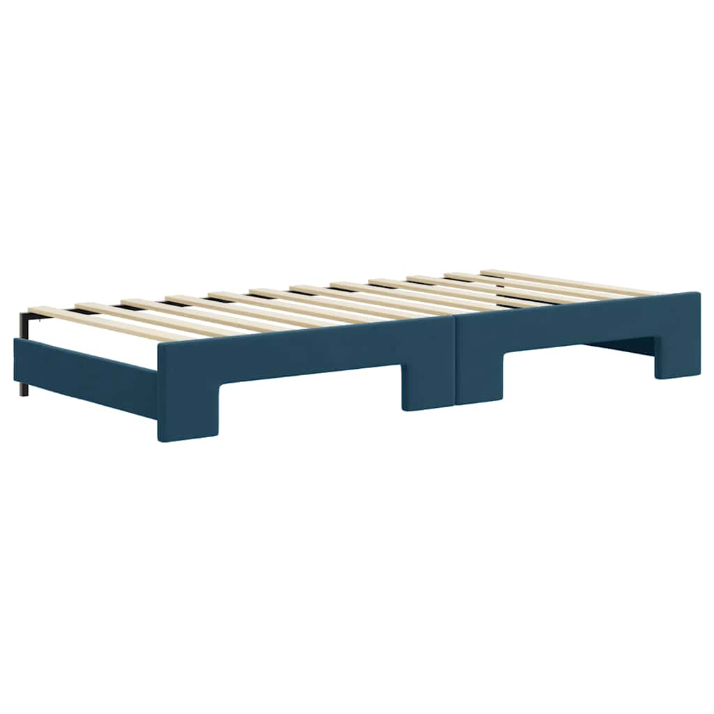 Tagesbett Ausziehbar mit Schubladen Blau 90x200 cm Samt