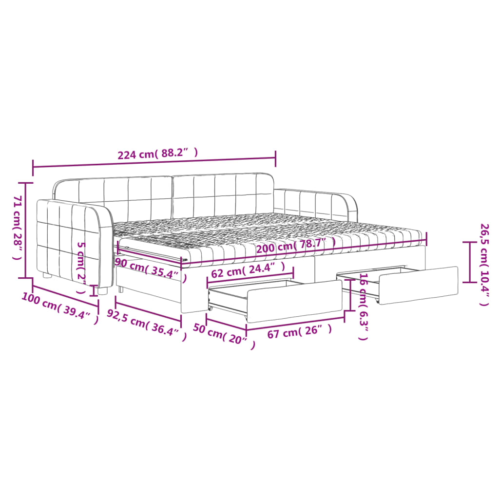 Tagesbett Ausziehbar mit Schubladen Dunkelgrau 90x200 cm Samt