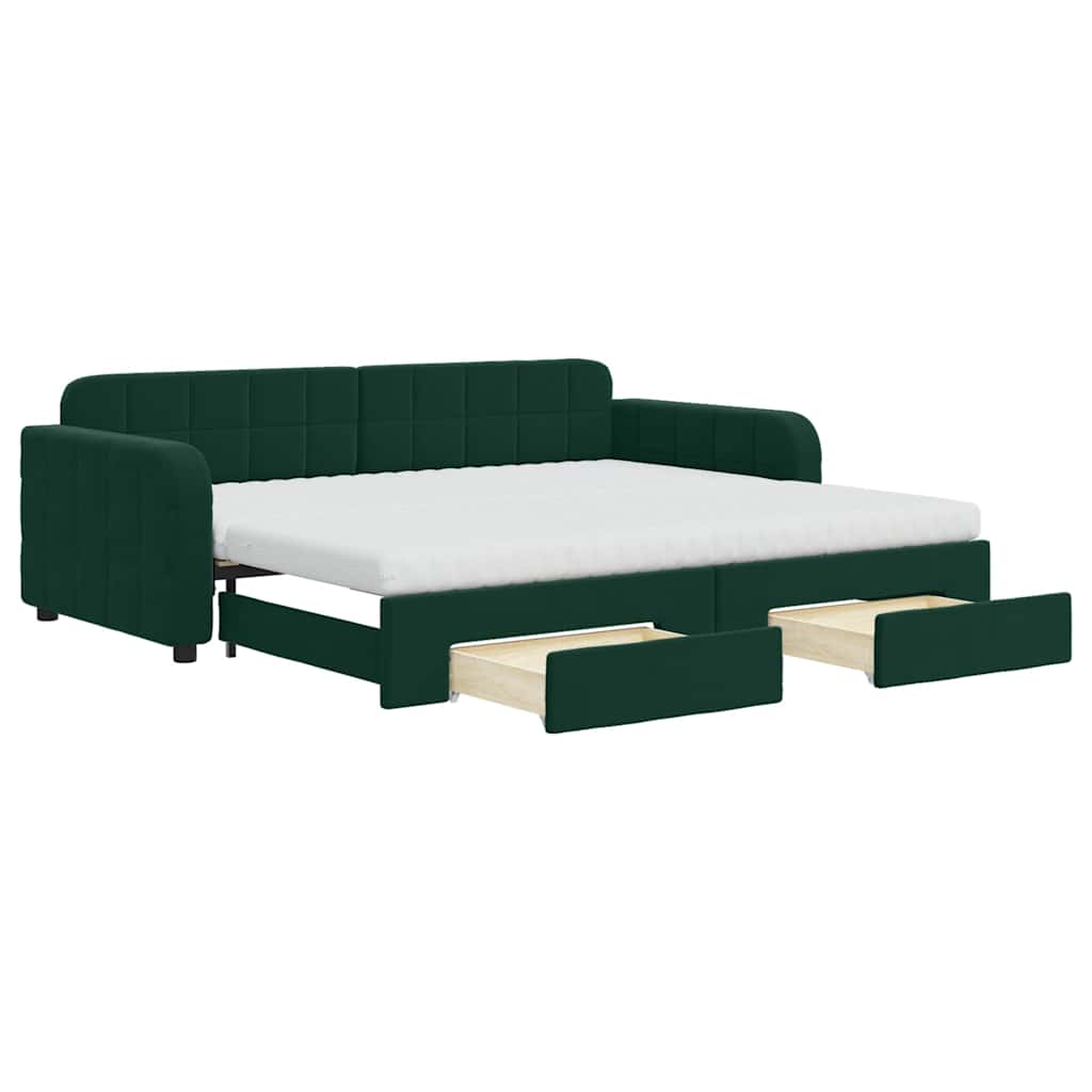Tagesbett Ausziehbar mit Schubladen Dunkelgrün 90x200 cm Samt