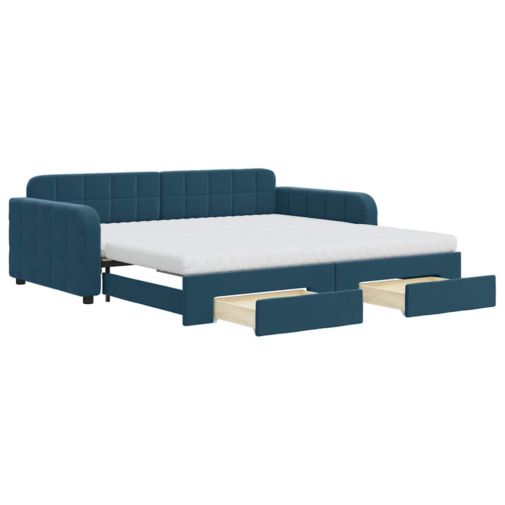 Tagesbett Ausziehbar mit Schubladen Blau 100x200 cm Samt