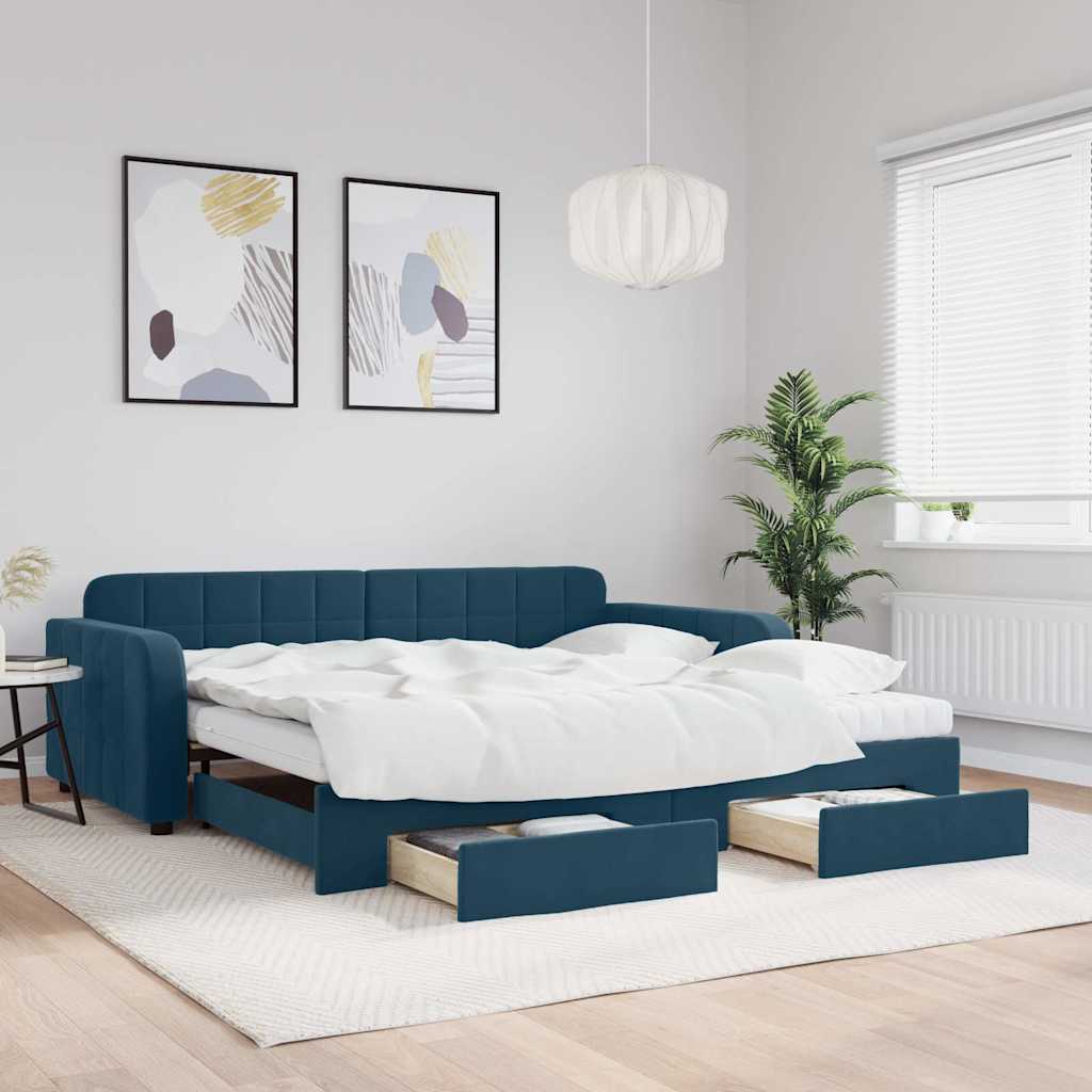 Tagesbett Ausziehbar mit Schubladen Blau 100x200 cm Samt