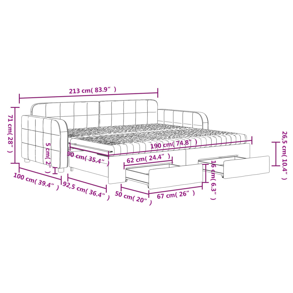 Tagesbett Ausziehbar mit Schubladen Hellgrau 90x190 cm Samt
