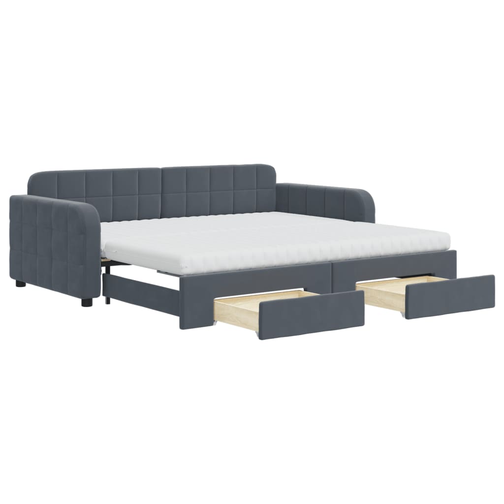 Tagesbett Ausziehbar mit Schubladen Dunkelgrau 90x190 cm Samt