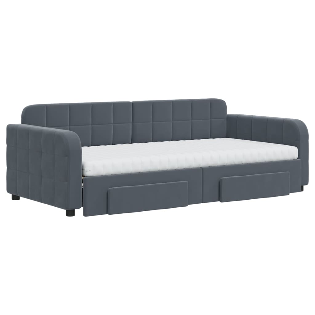 Tagesbett Ausziehbar mit Schubladen Dunkelgrau 90x190 cm Samt