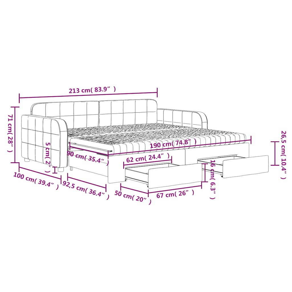Tagesbett Ausziehbar mit Schubladen Dunkelgrau 90x190 cm Samt