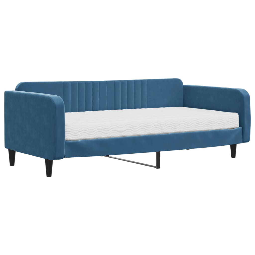 Daybed with mattress blue 100x200 cm velvet