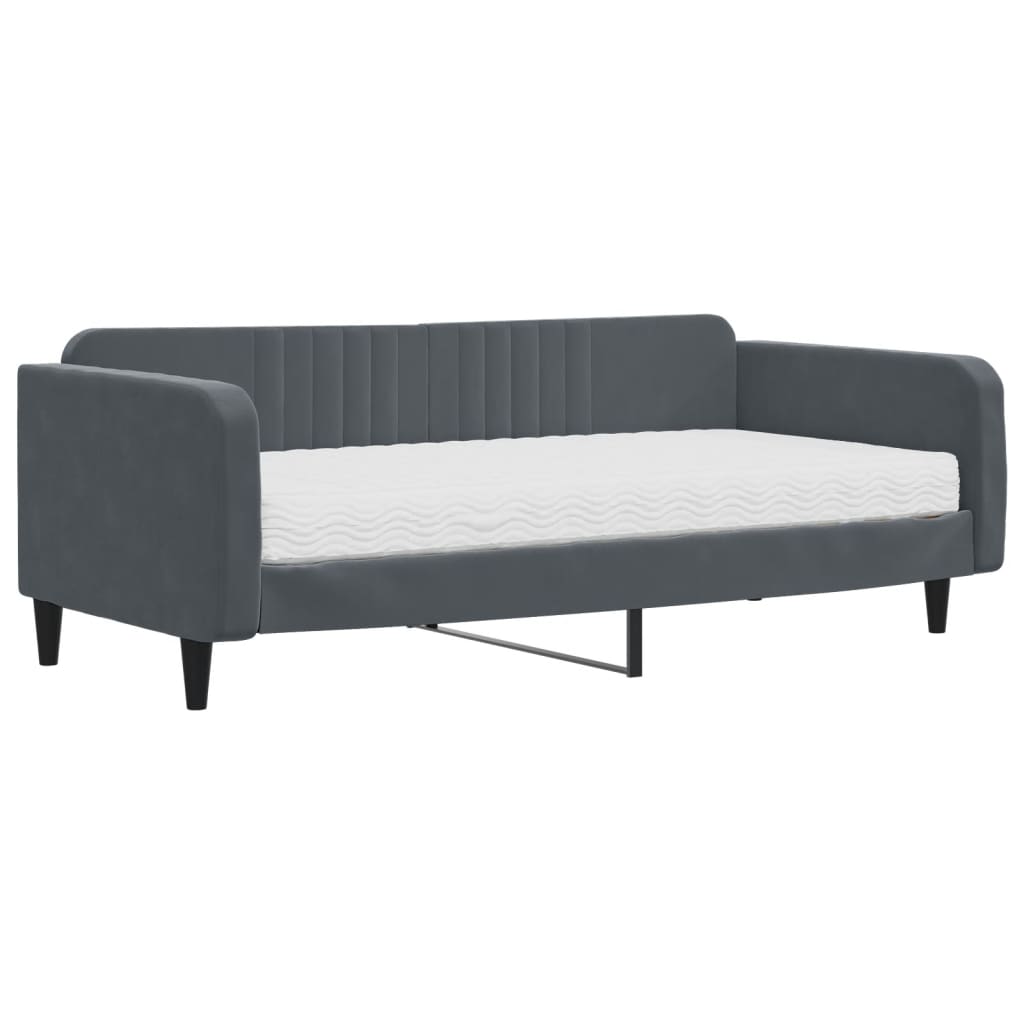 Daybed with mattress dark grey 100x200 cm velvet