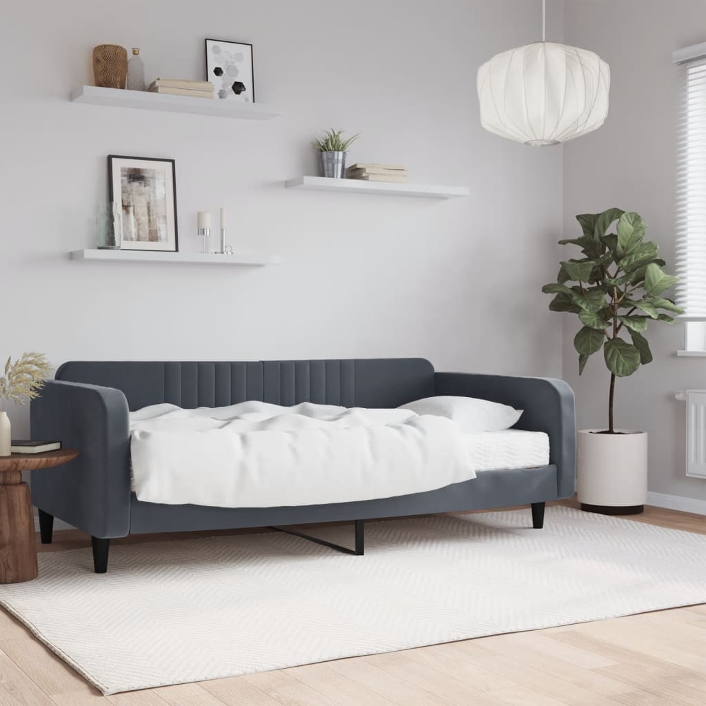 Daybed with mattress dark grey 100x200 cm velvet