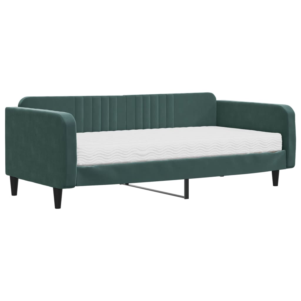 Daybed with mattress dark green 100x200 cm velvet