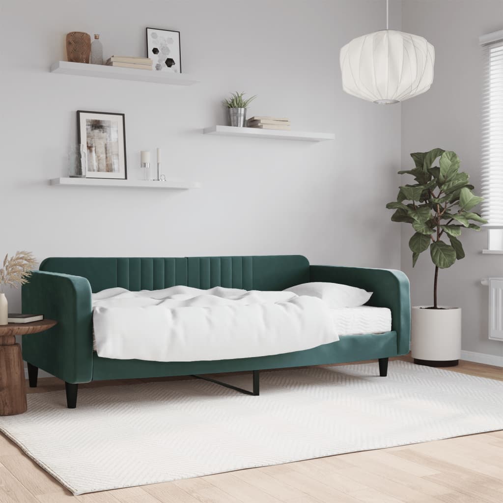 Daybed with mattress dark green 100x200 cm velvet