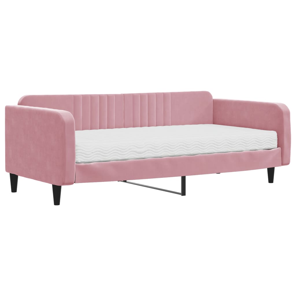 Daybed with mattress pink 100x200 cm velvet
