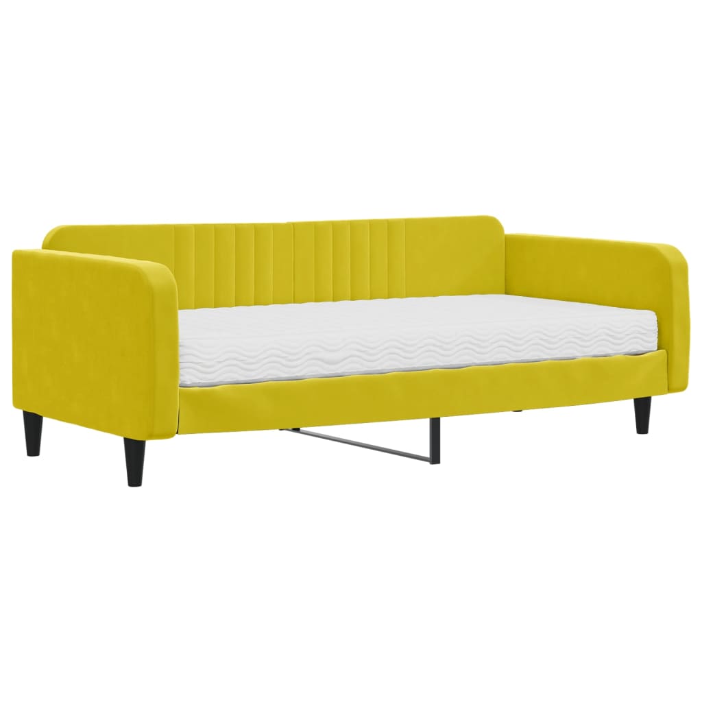 Daybed with mattress yellow 100x200 cm velvet