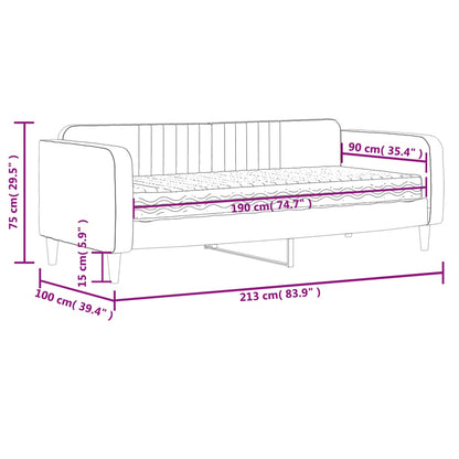 Tagesbett mit Matratze Hellgrau 90x190 cm Samt