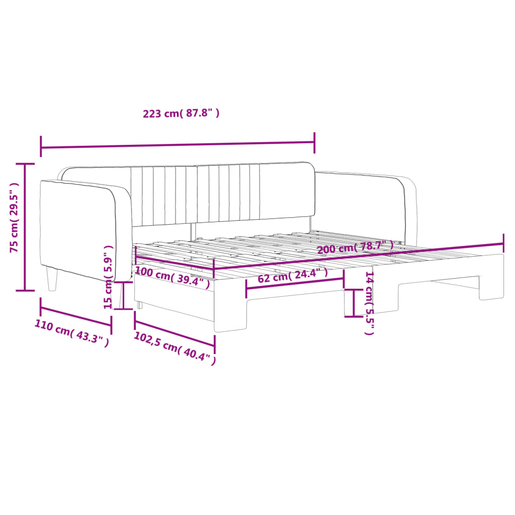 Tagesbett Ausziehbar Gelb 100x200 cm Samt