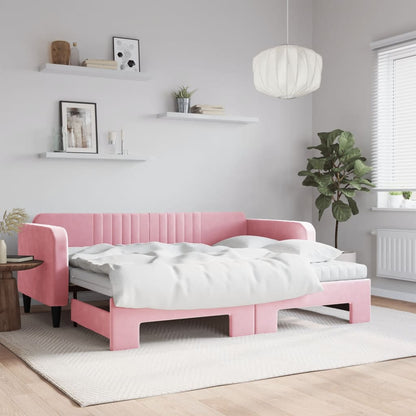 Tagesbett Ausziehbar mit Matratzen Rosa 90x200 cm Samt