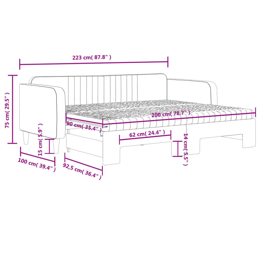 Tagesbett Ausziehbar mit Matratzen Schwarz 90x200 cm Samt