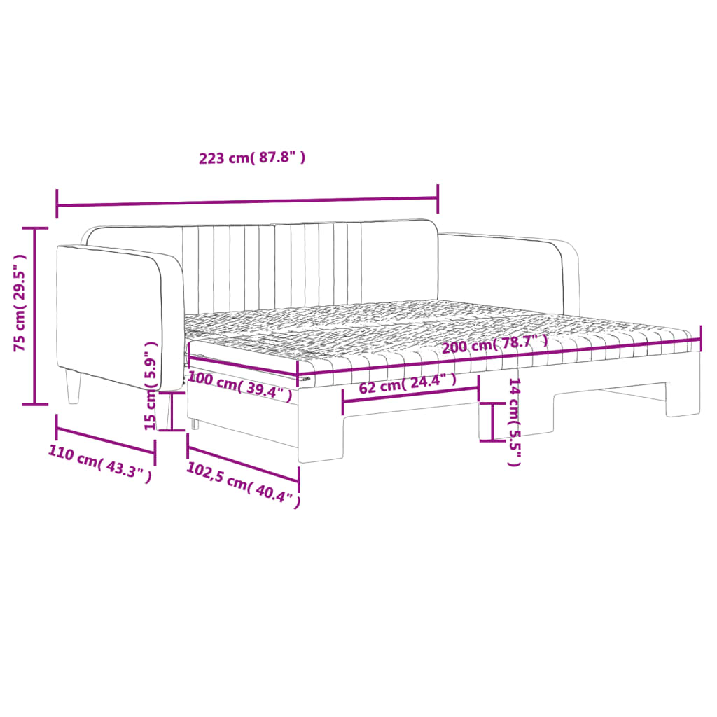 Tagesbett Ausziehbar mit Matratzen Rosa 100x200 cm Samt