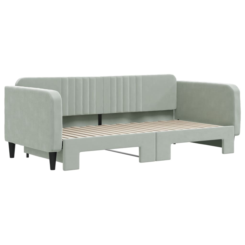 Tagesbett Ausziehbar Hellgrau 100x190 cm Samt
