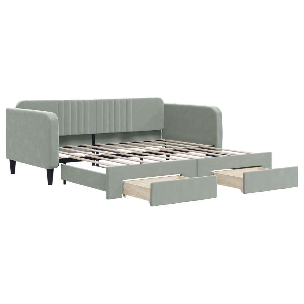 Tagesbett Ausziehbar mit Schubladen Hellgrau 100x190 cm Samt