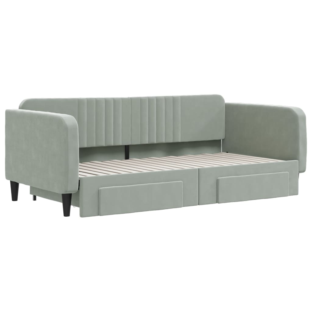 Tagesbett Ausziehbar mit Schubladen Hellgrau 100x190 cm Samt