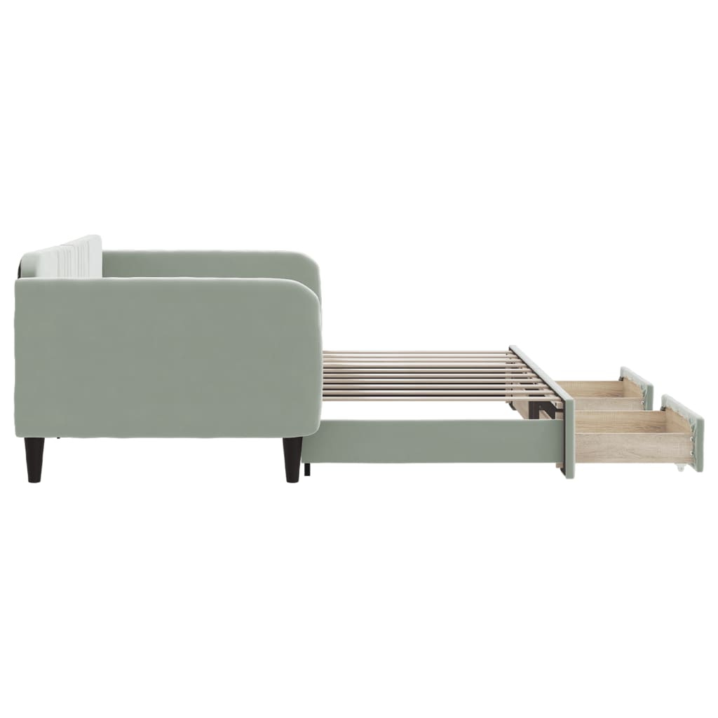 Tagesbett Ausziehbar mit Schubladen Hellgrau 100x190 cm Samt