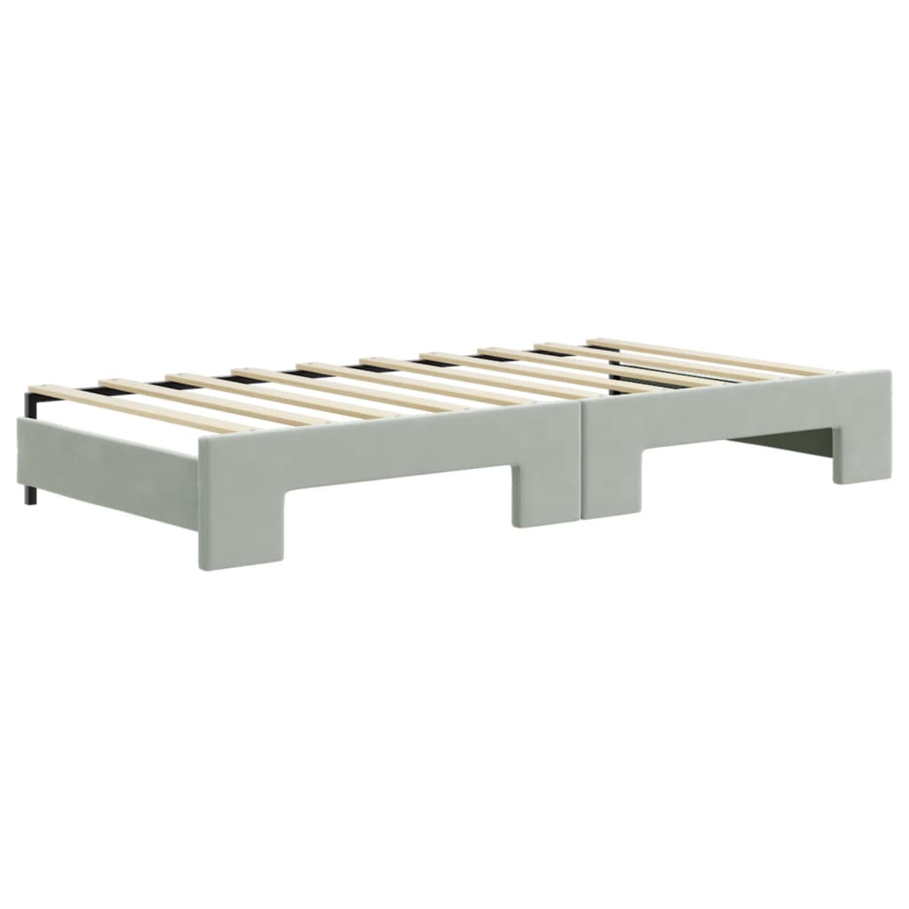 Tagesbett Ausziehbar mit Schubladen Hellgrau 100x190 cm Samt