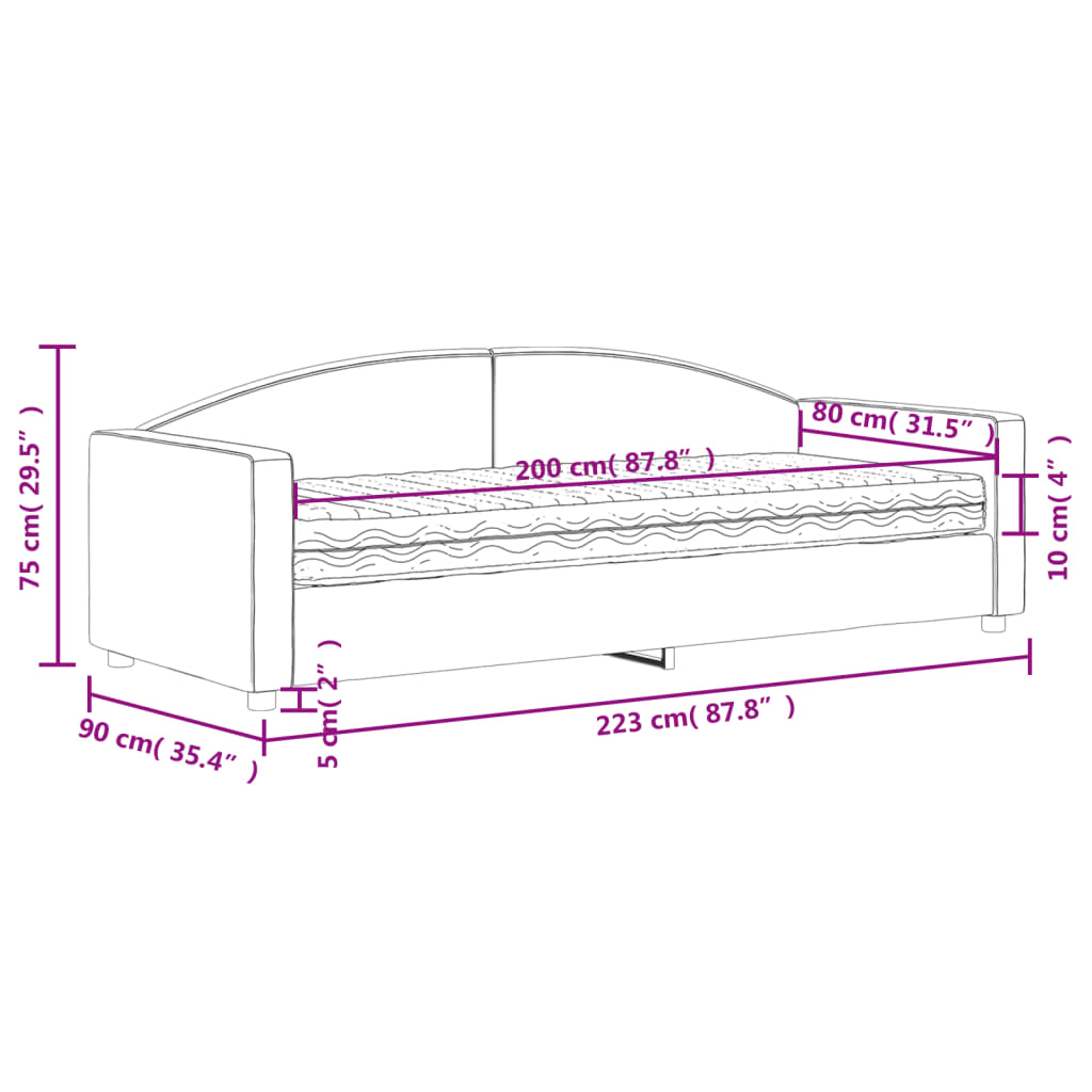 Tagesbett mit Matratze Schwarz 80x200 cm Stoff