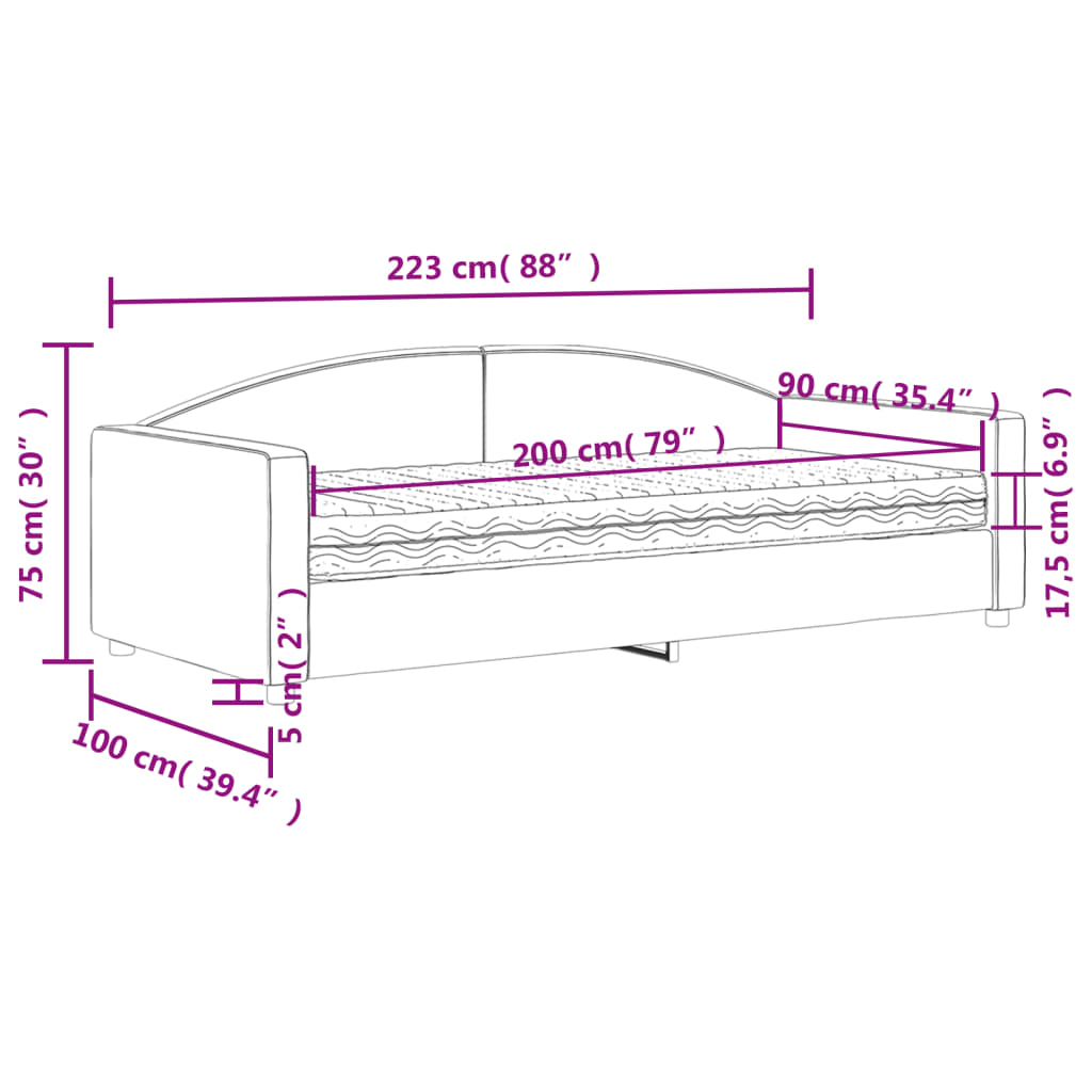 Tagesbett mit Matratze Schwarz 90x200 cm Stoff