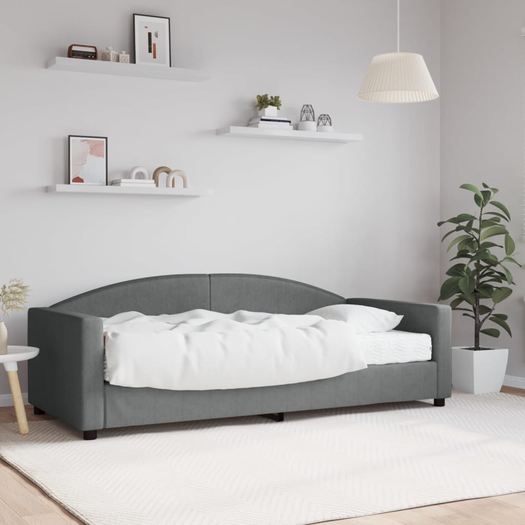 Daybed with mattress dark grey 90x190 cm fabric