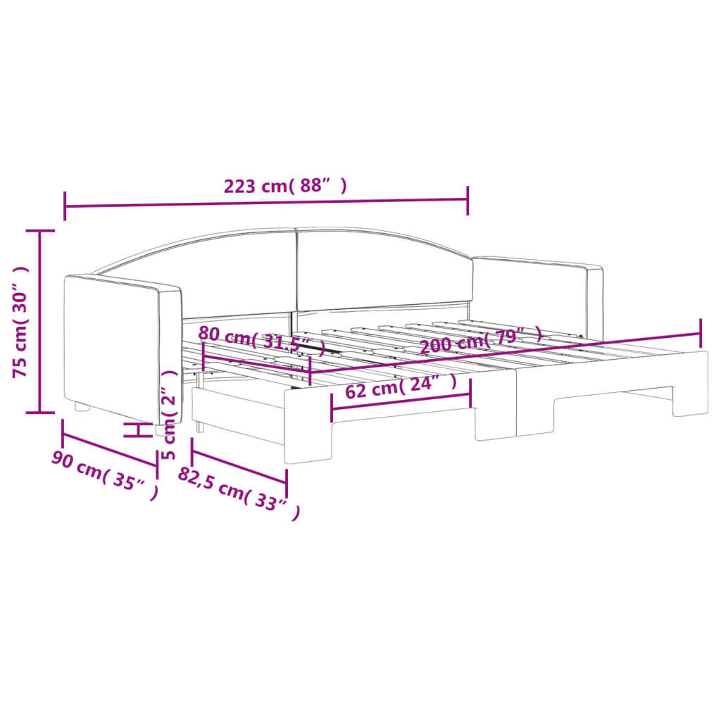 Tagesbett Ausziehbar Taupe 80x200 cm Stoff