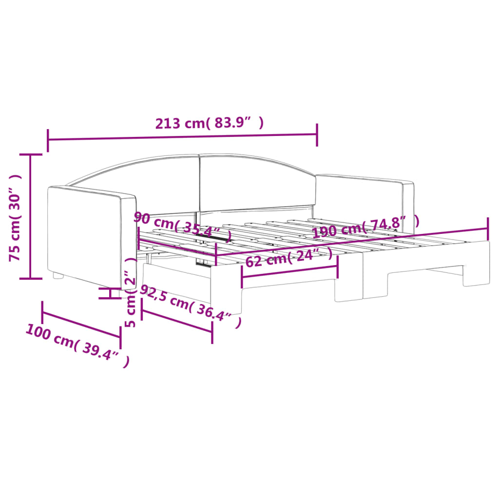 Tagesbett Ausziehbar Schwarz 90x190 cm Stoff