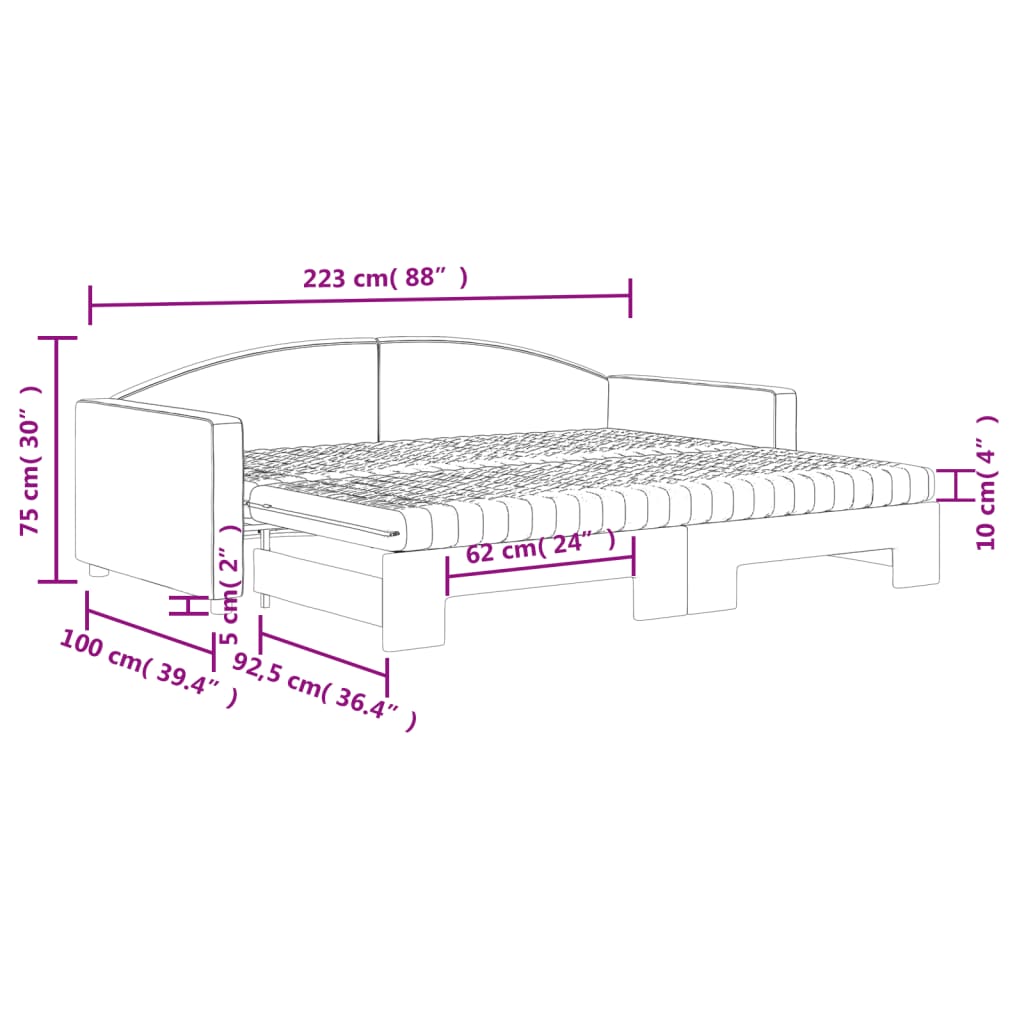 Tagesbett Ausziehbar mit Matratzen Schwarz 90x200 cm Stoff